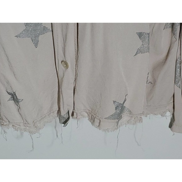 Venti6 Button Down Tattered Style Long Sleeve Shirt Glittery Silver Stars Medium - Picture 5 of 11